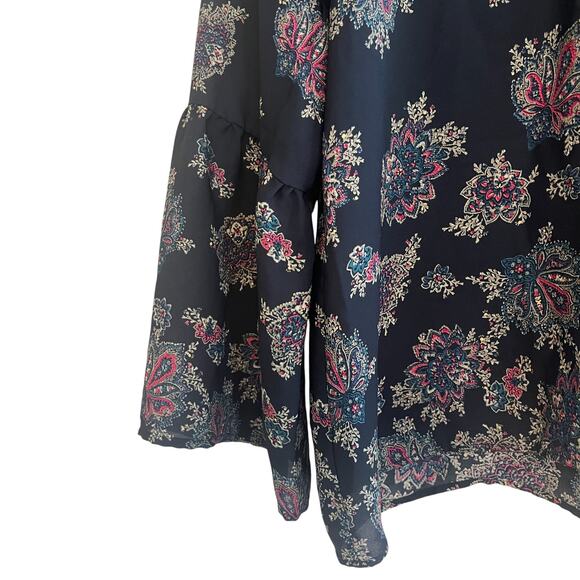 Abercrombie & Fitch Floral Lace Up V-Neck Flared Long Sleeve Blouse Black Size S - Picture 6 of 7